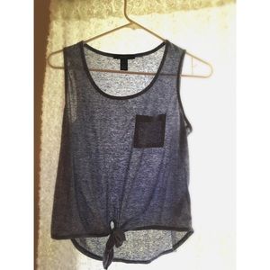 Blue tie off Crop Top